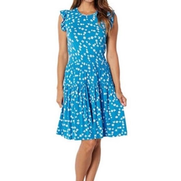 Draper James Faith Flutter Sleeve Dress Smocked Waist Blue Ditsy Floral Sz L NEW - Picture 9 of 9